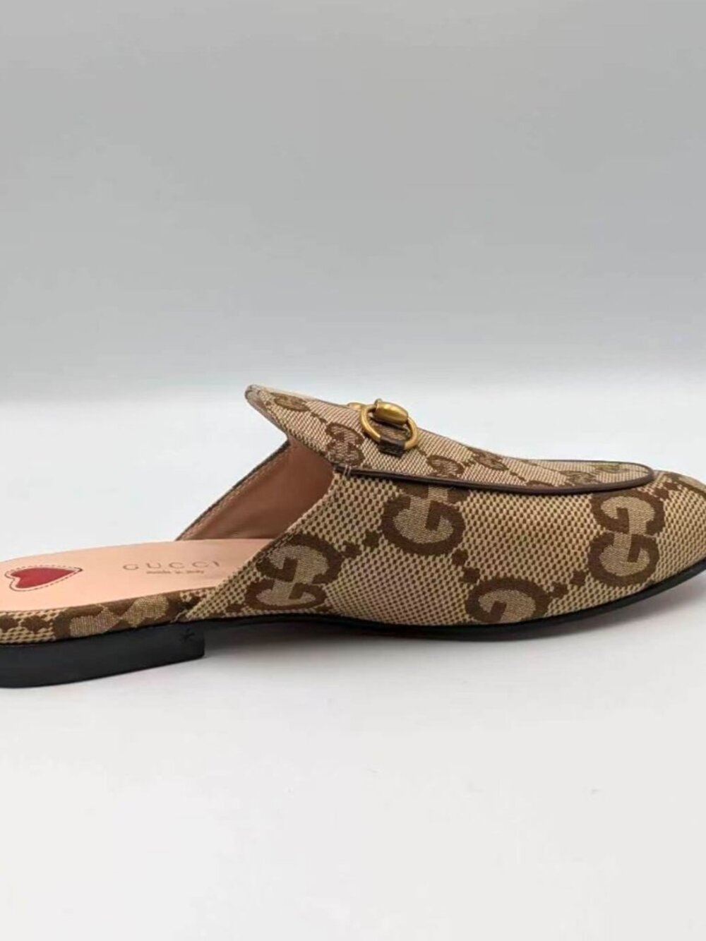 Gucci Monogram Jumbo GG Malaga Princetown Slippers Camel Ebony Beige EU37 475094 - Picture 9 of 13